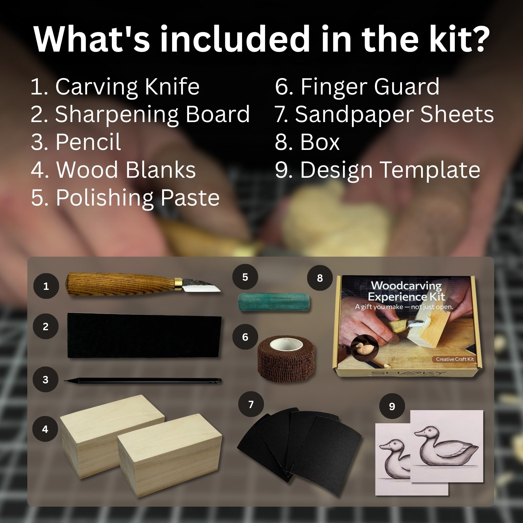 Duck Carving Kit - Complete Starter Whittling Kit for Beginners, Adults, Teens, and Kids detail view by Sharky Forged Steel