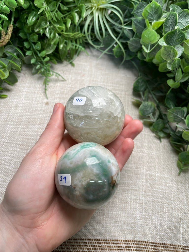 Dyed Green Agate Sphere detail view by Copper Ashes
