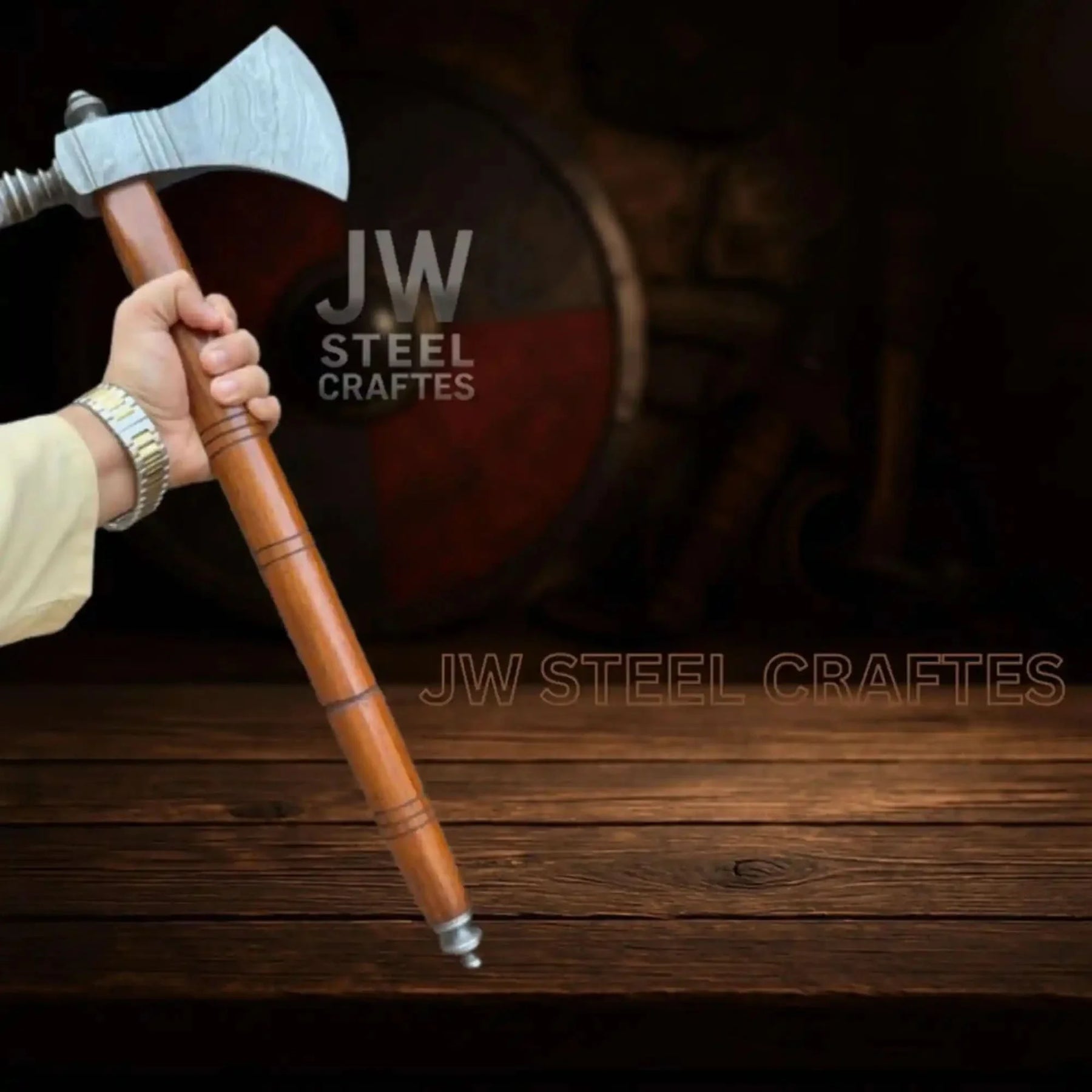 Damascus Pipe Tomahawk Hand Forged Viking Axe by JW SteelCrafts, Southern handmade gift detail photo 3