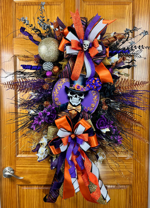 Mr. Skelly Halloween Wreath | Orange, Black & Purple by Bouge Creations, view 10