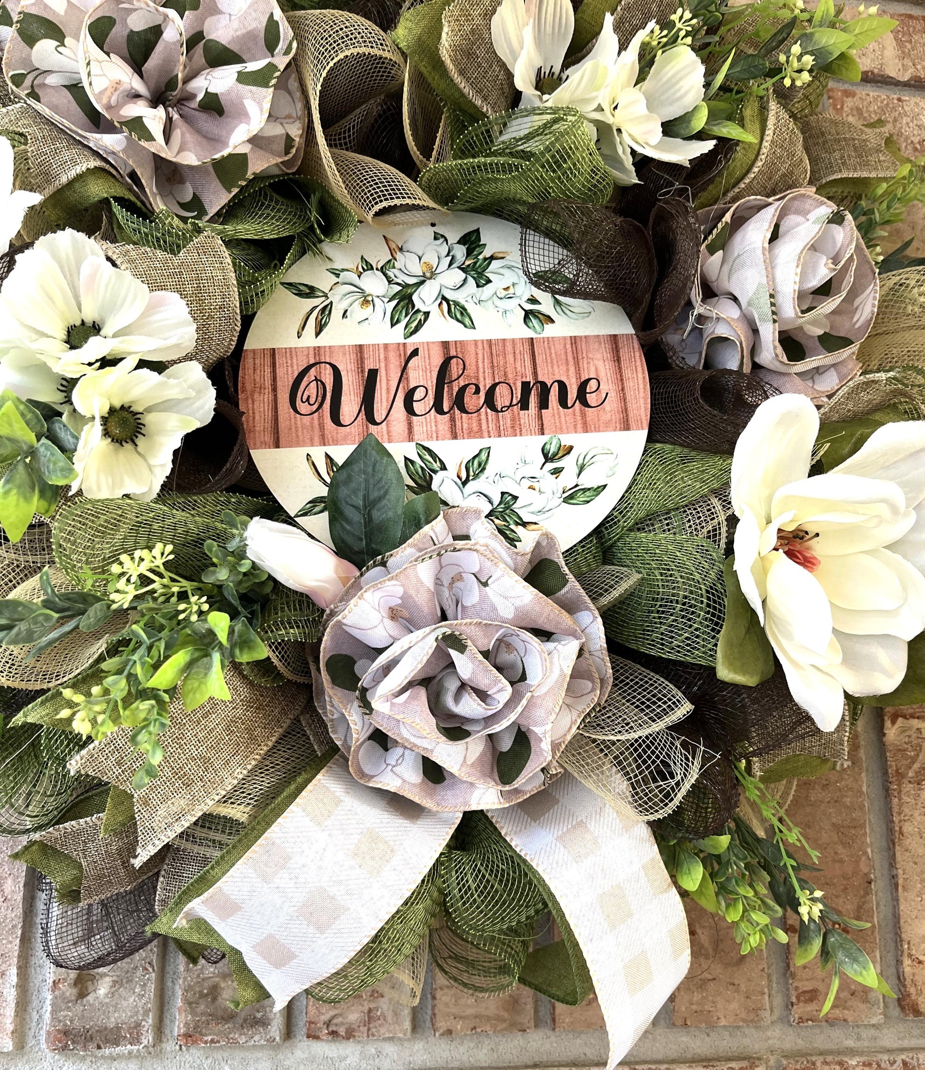 Farmhouse Welcome Wreath | Black & White Buffalo Plaid by Bouge Creations, view 5