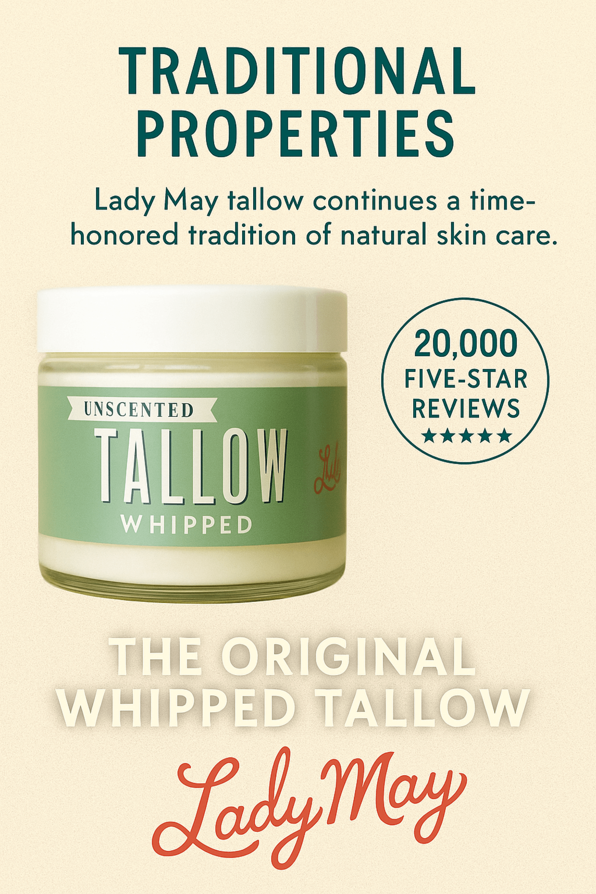 Unscented Tallow Skincare 9oz Trio - Whipped Moisturizer, Body Butter & Balm | Lady May Tallow by The Lady May, scented candle detail photo 2