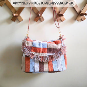 Upcycled Vintage Towel Crossbody Bag, Retro Messenger Bag, Adjustable Strap