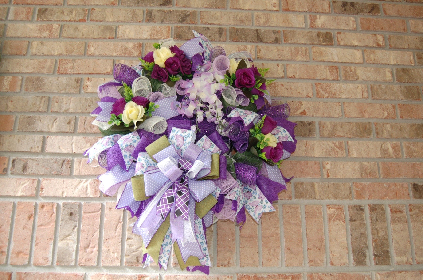 Purple Floral Wreath | Silk Flower Front Door Decor by Bouge Creations, view 5