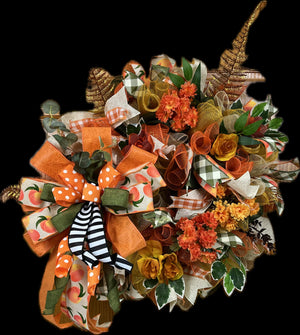 Peach & Orange Fall Wreath | Polka Dot Bow Door Decor by Bouge Creations, view 3