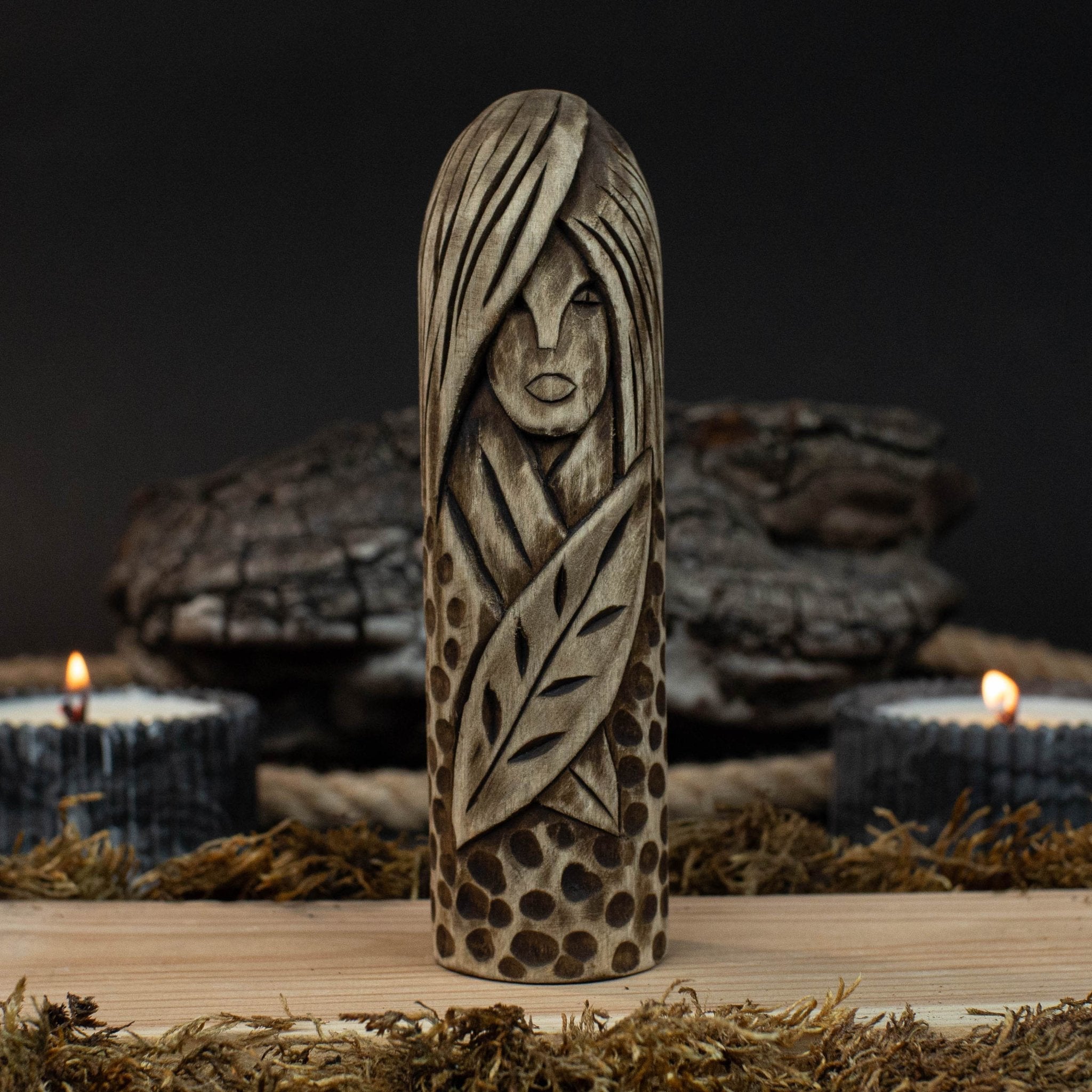 Eir Wooden Figurine – 14 cm (5.7 inch) Hand-Carved Norse Goddess of Healing by Sharky Forged Steel Tools