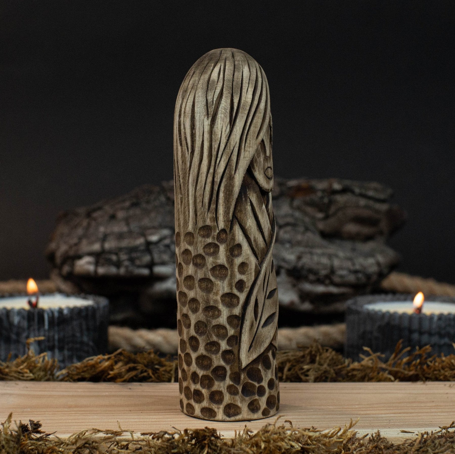Eir Wooden Figurine – 14 cm (5.7 inch) Hand-Carved Norse Goddess of Healing detail view by Sharky Forged Steel Tools