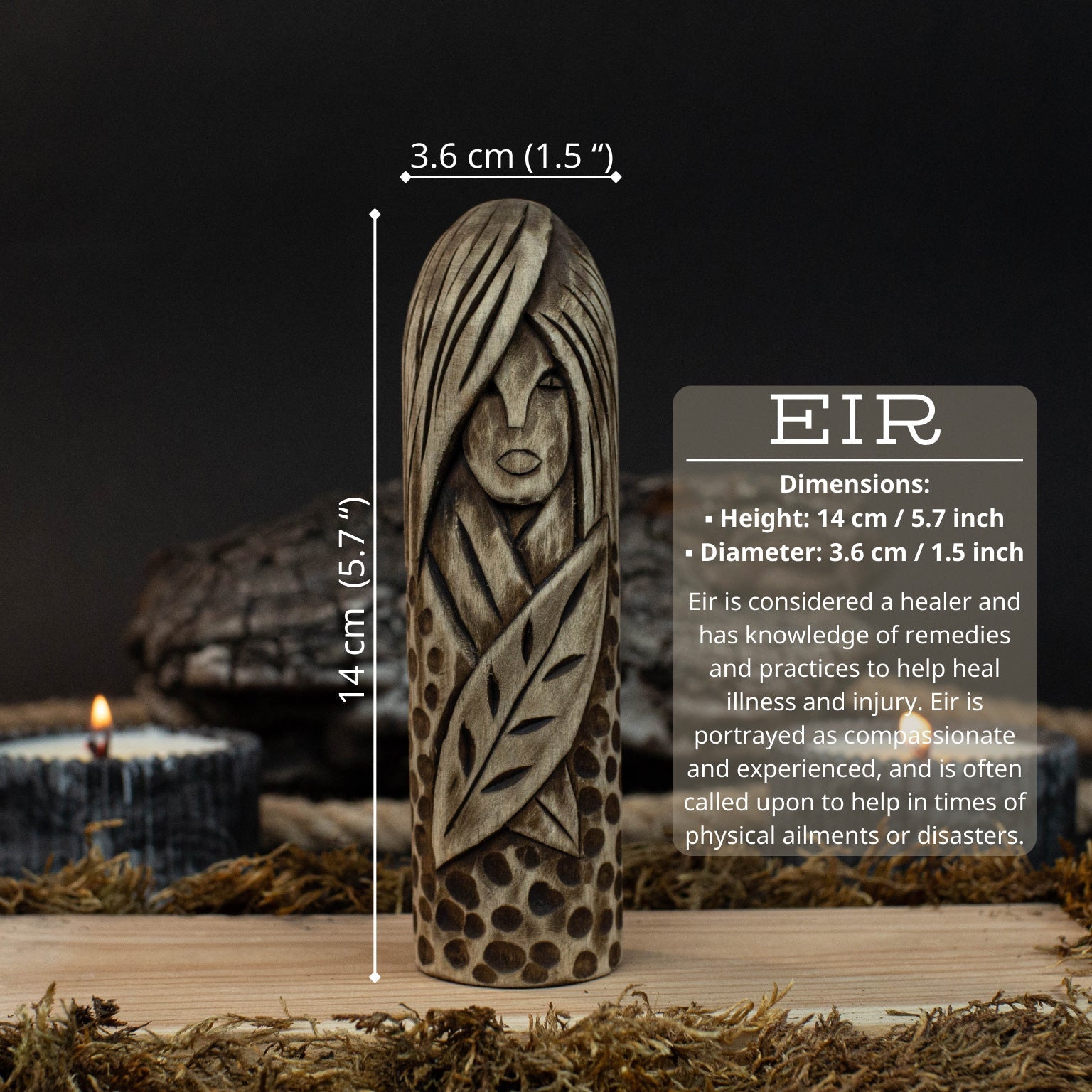 Eir Wooden Figurine – 14 cm (5.7 inch) Hand-Carved Norse Goddess of Healing detail view by Sharky Forged Steel Tools