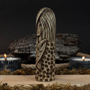 Eir Wooden Figurine – 14 cm (5.7 inch) Hand-Carved Norse Goddess of Healing detail view by Sharky Forged Steel Tools