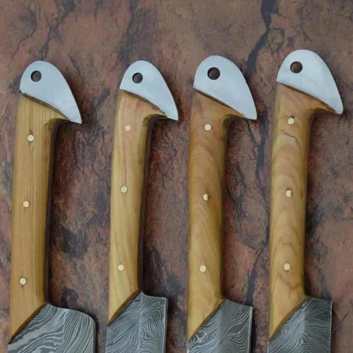 Damascus Kitchen Knife Set of 4 - Hand-Forged Full Tang Blades by JW SteelCrafts, Damascus knife detail photo 6