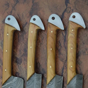 Damascus Kitchen Knife Set of 4 - Hand-Forged Full Tang Blades by JW SteelCrafts, Damascus knife detail photo 6