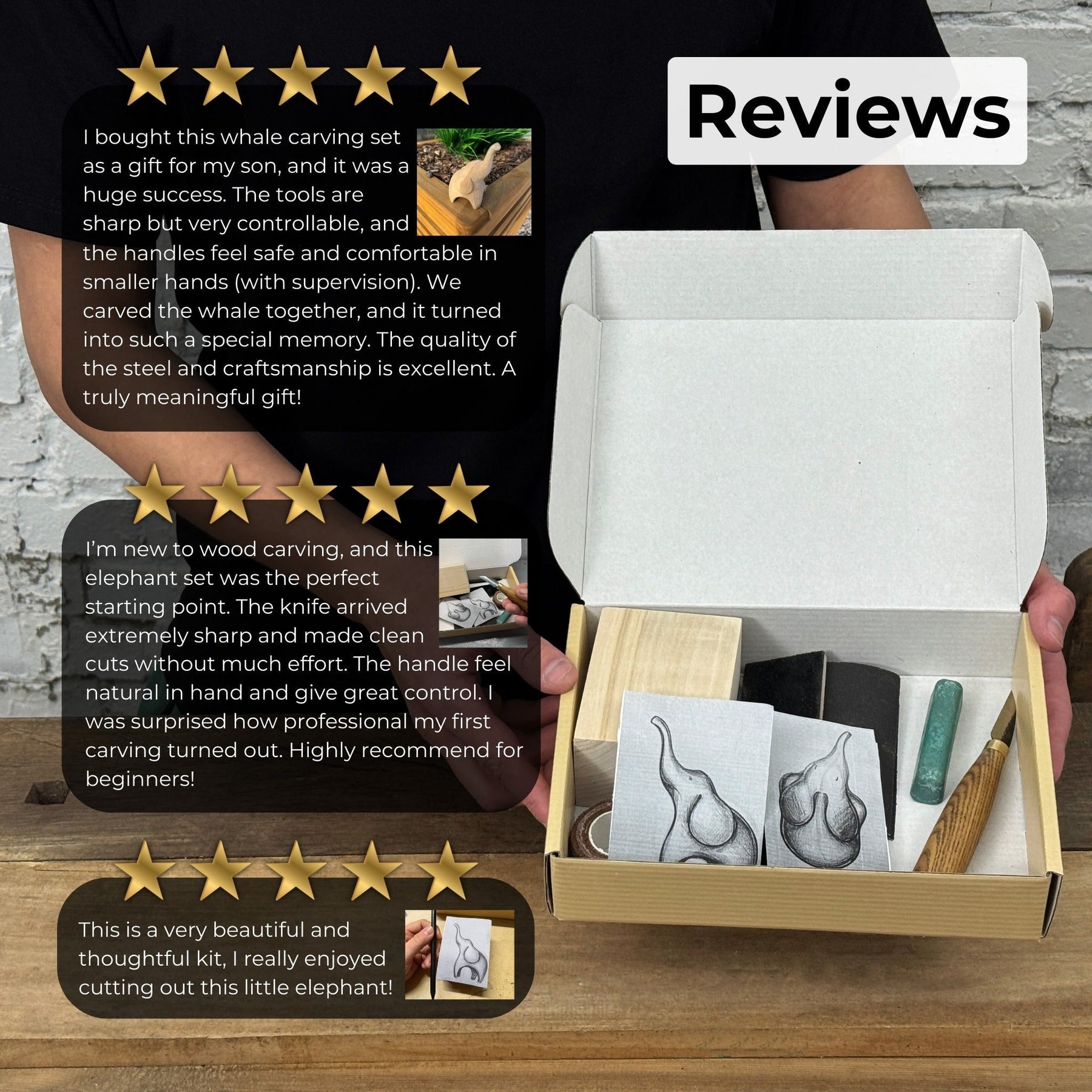 Elephant Carving Kit - Complete Starter Whittling Kit for Beginners, Adults, Teens, and Kids detail view by Sharky Forged