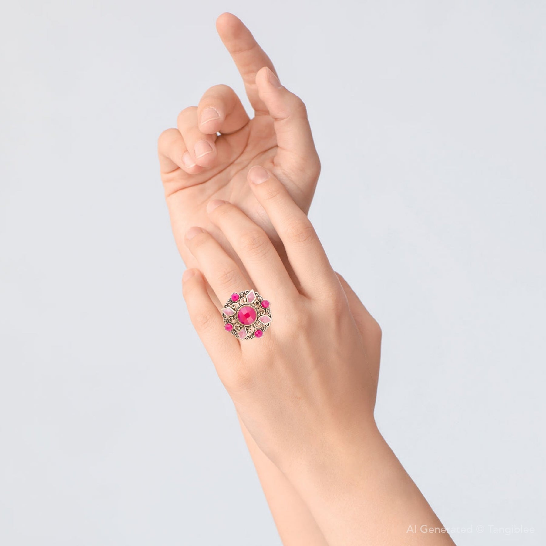 Embellished Pink Quartz Golden Statement Ring detail view by Barse Jewelry