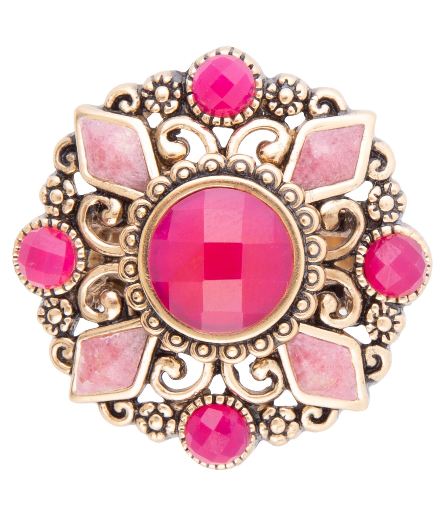 Embellished Pink Quartz Golden Statement Ring detail view by Barse Jewelry
