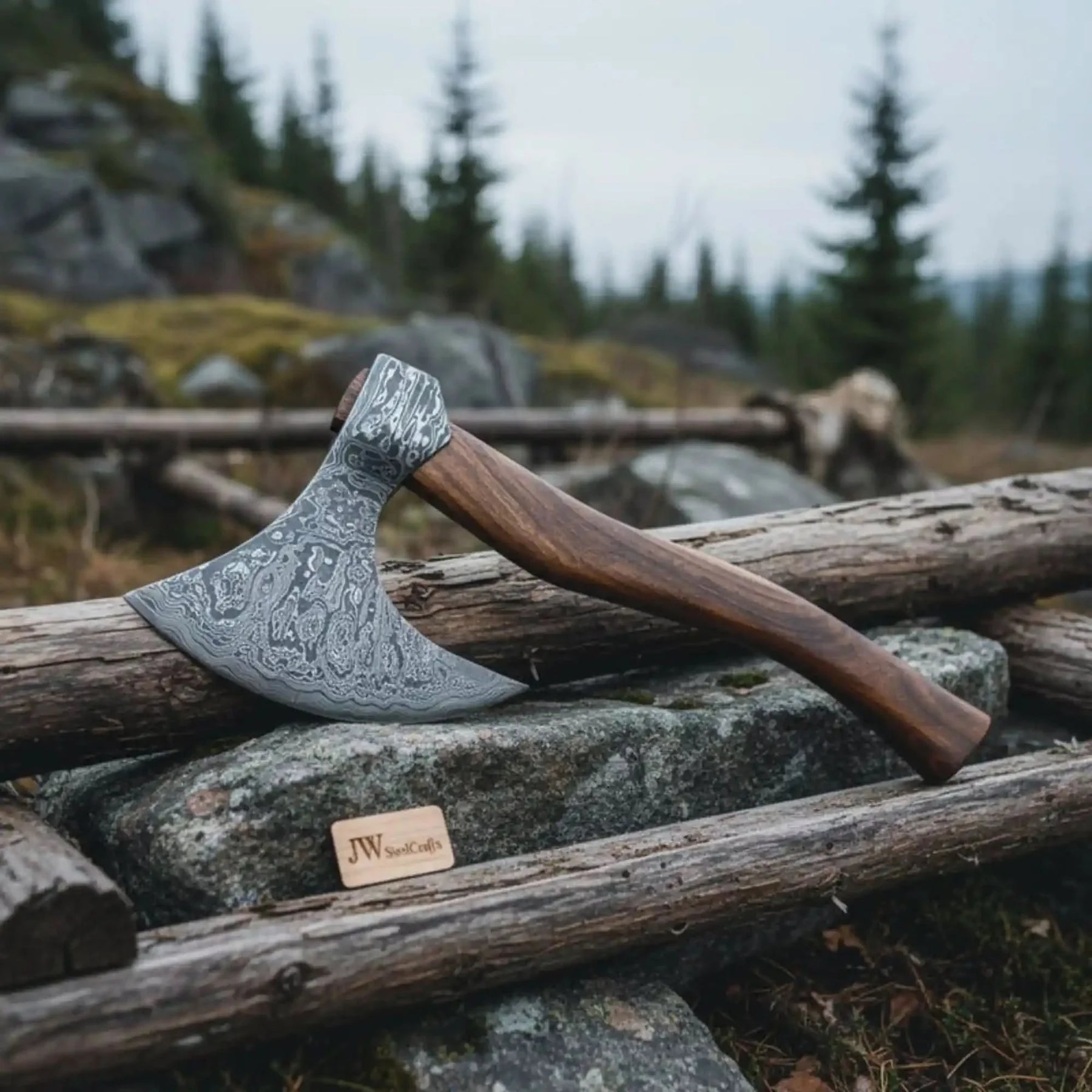 18"Inches Damascus Steel Axe Viking Axe Hatchet Axe Bearded Axe Tomahawk by JW SteelCrafts, Southern lifestyle apparel detail photo 3