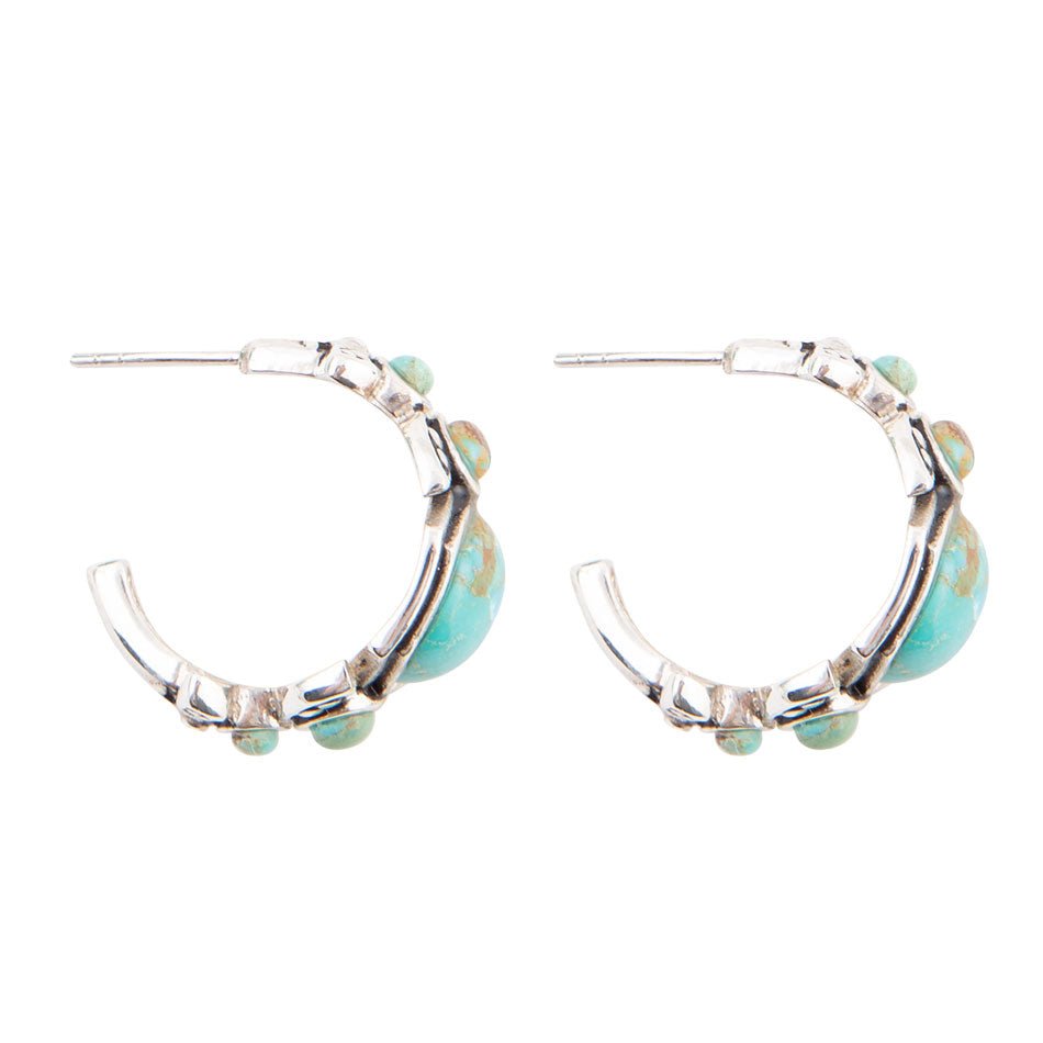 Emile Blue Turquoise Sterling Silver Hoop Earrings detail view by Barse Jewelry