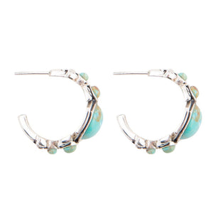 Emile Blue Turquoise Sterling Silver Hoop Earrings detail view by Barse Jewelry