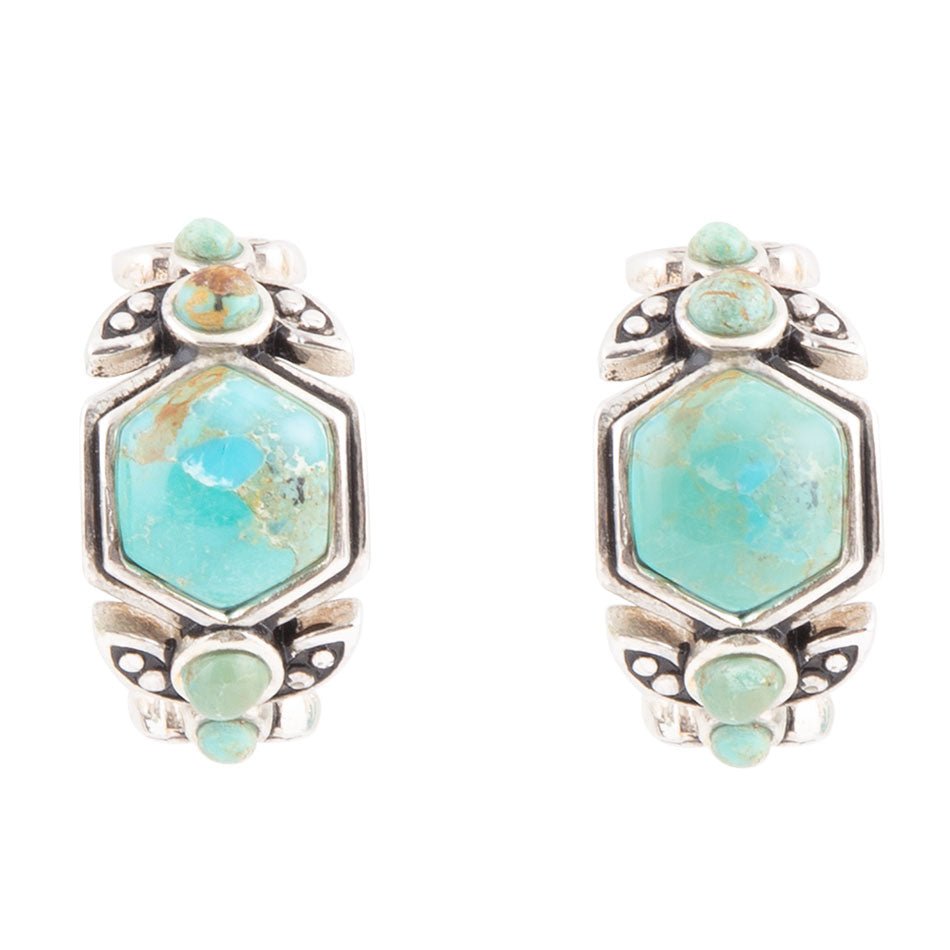 Emile Blue Turquoise Sterling Silver Hoop Earrings by Barse Jewelry