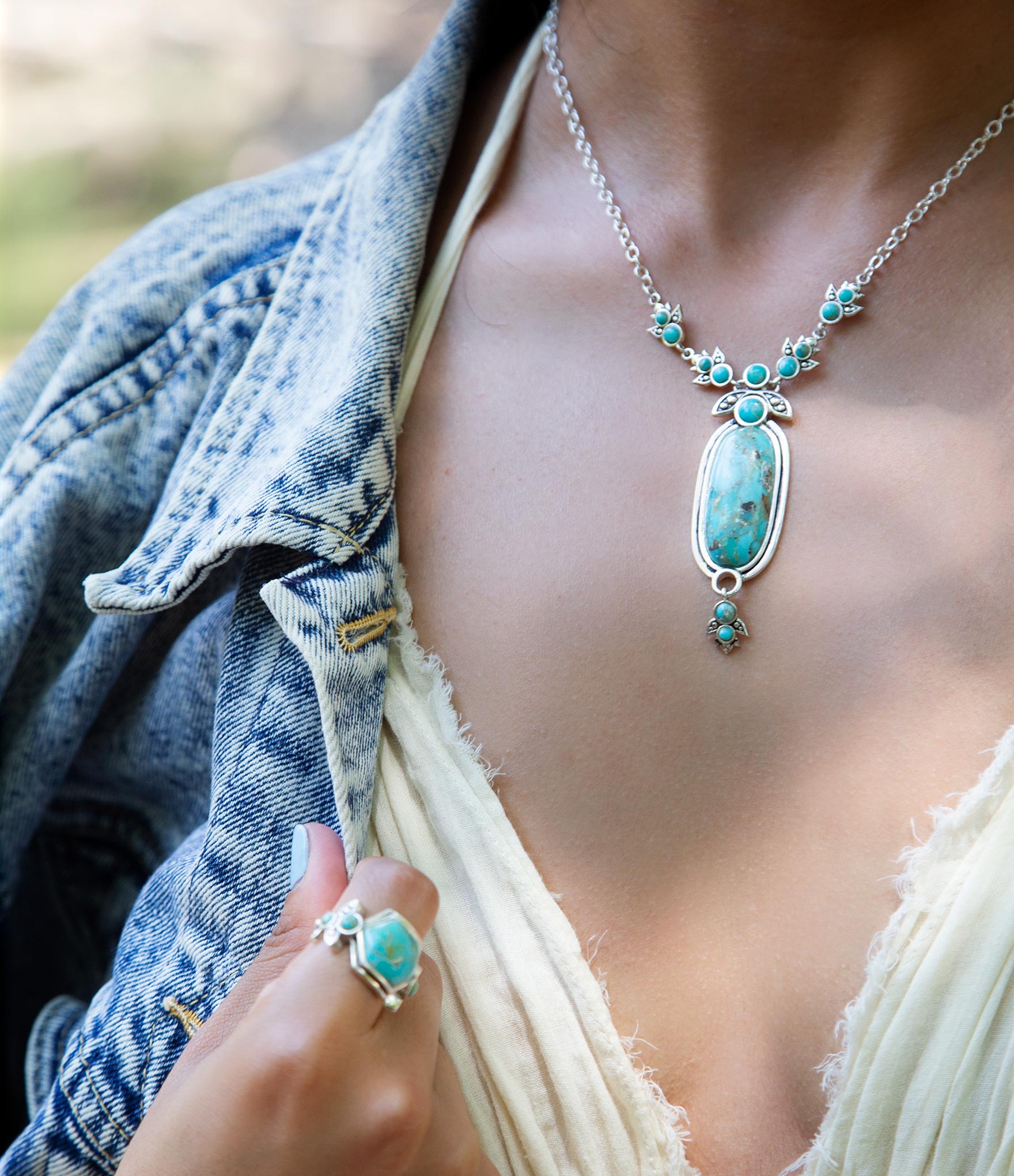 Emile Sterling Silver and Blue Turquoise Pendant Necklace detail view by Barse Jewelry