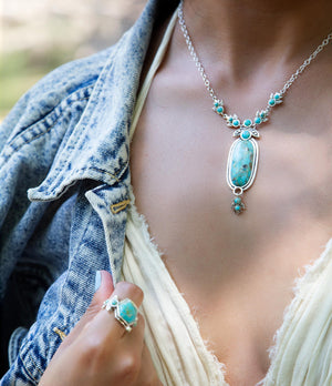 Emile Sterling Silver and Blue Turquoise Pendant Necklace detail view by Barse Jewelry