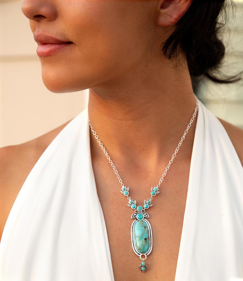 Emile Sterling Silver and Blue Turquoise Pendant Necklace detail view by Barse Jewelry