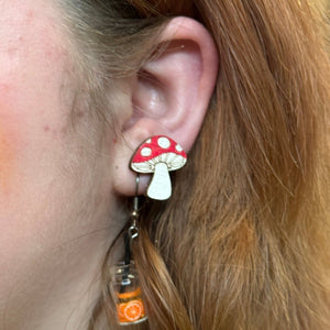 Enchanted Mushroom Wooden Dangle Earrings | Fantasy Jewelry