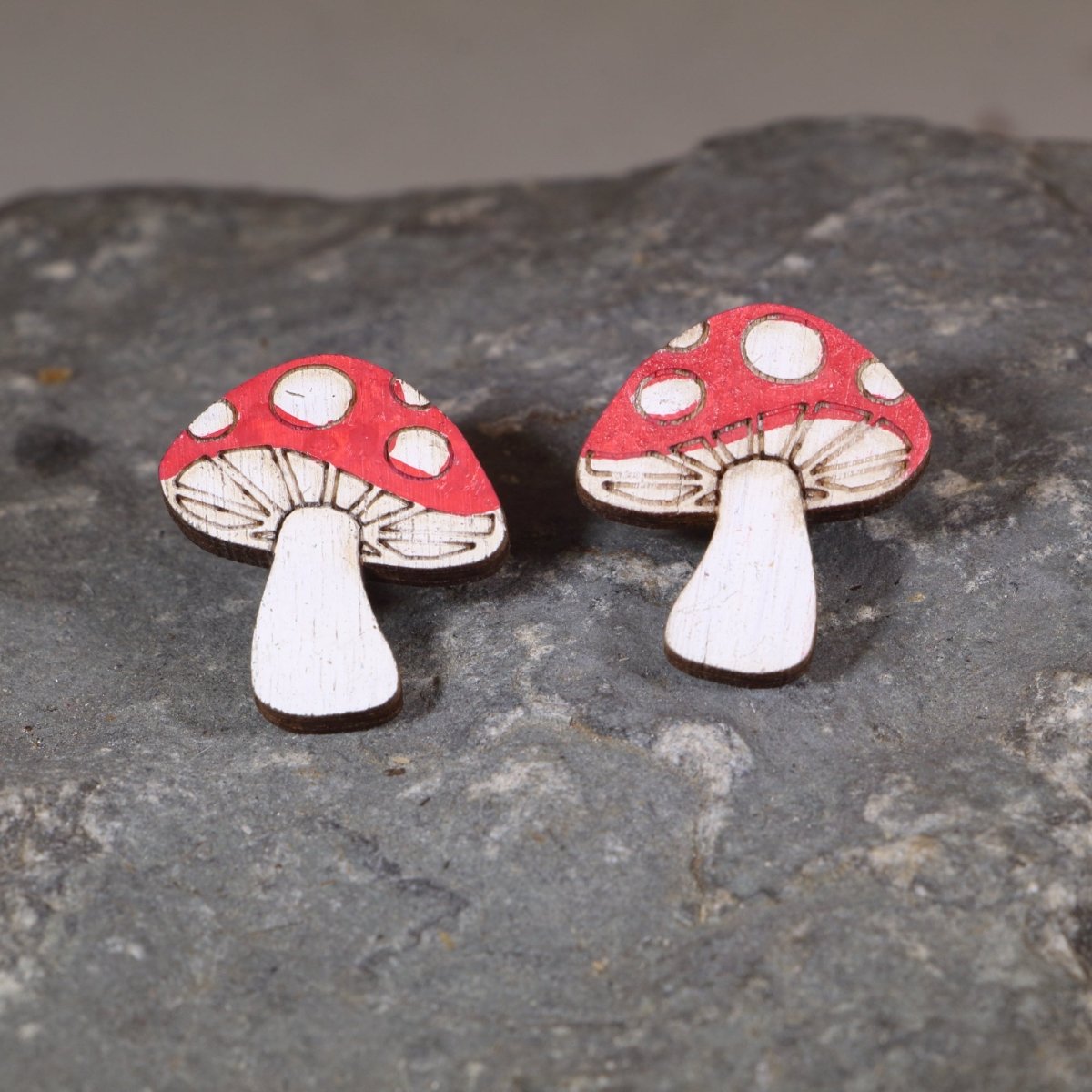 Enchanted Mushroom Wooden Dangle Earrings | Fantasy Jewelry