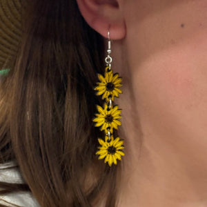 Sunflower Chain Wooden Earrings | Boho Floral Jewelry by Cate's Concepts, LLC, handmade jewelry detail photo 2