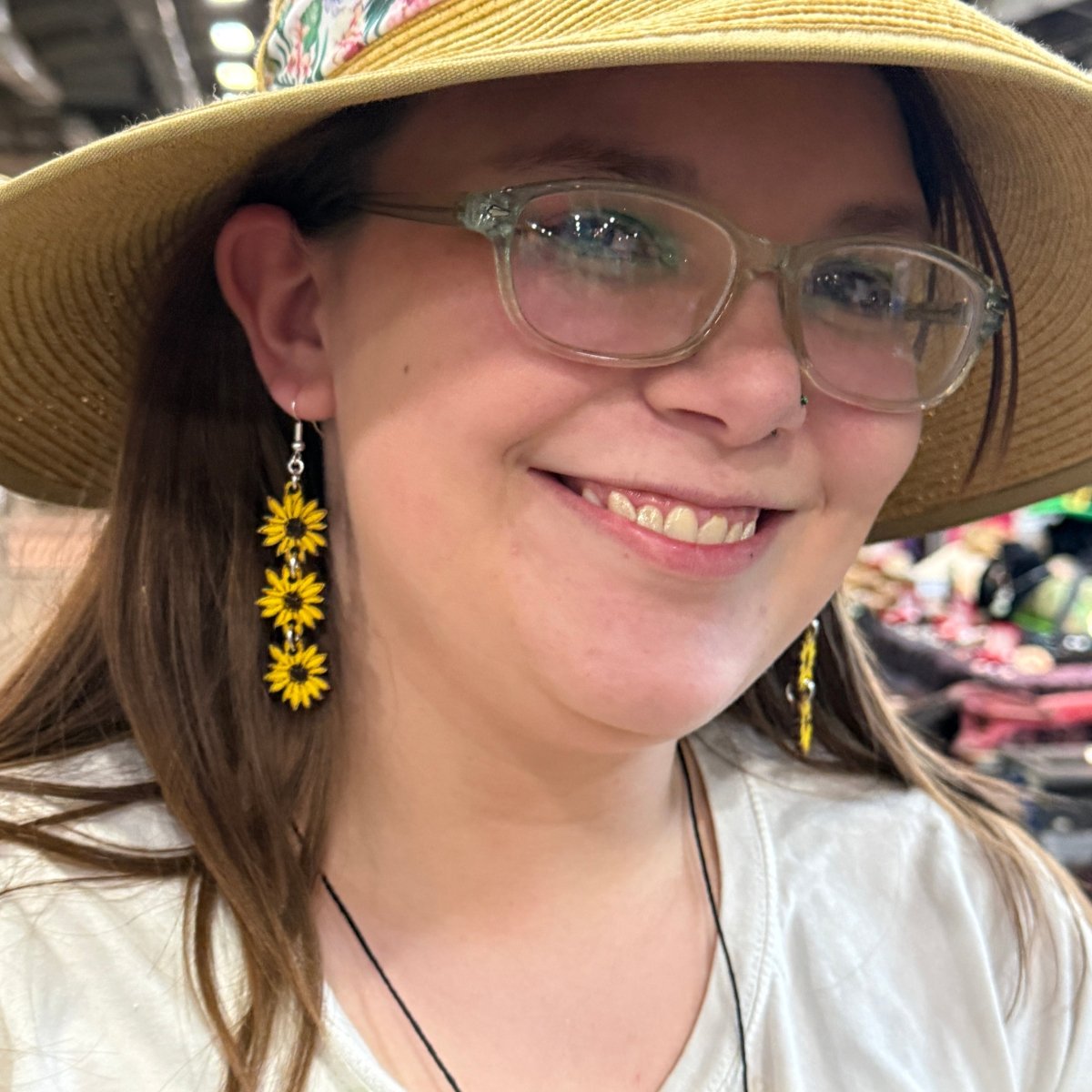 Sunflower Chain Wooden Earrings | Boho Floral Jewelry by Cate's Concepts, LLC, handmade jewelry detail photo 3