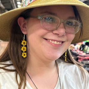 Sunflower Chain Wooden Earrings | Boho Floral Jewelry by Cate's Concepts, LLC, handmade jewelry detail photo 3