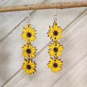 Sunflower Chain Wooden Earrings | Boho Floral Jewelry by Cate's Concepts, LLC, handmade jewelry main product photo
