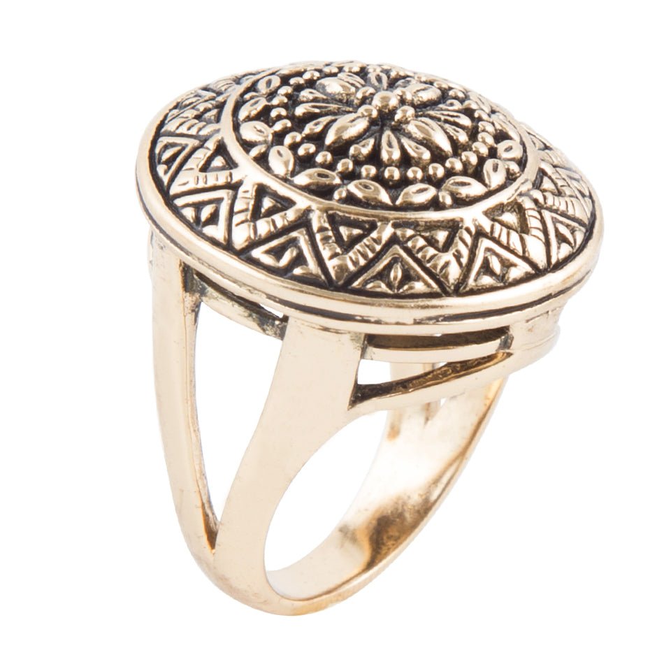 Engraved Golden Bronze Statement Ring by Barse Jewelry