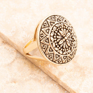 Engraved Golden Bronze Statement Ring detail view by Barse Jewelry