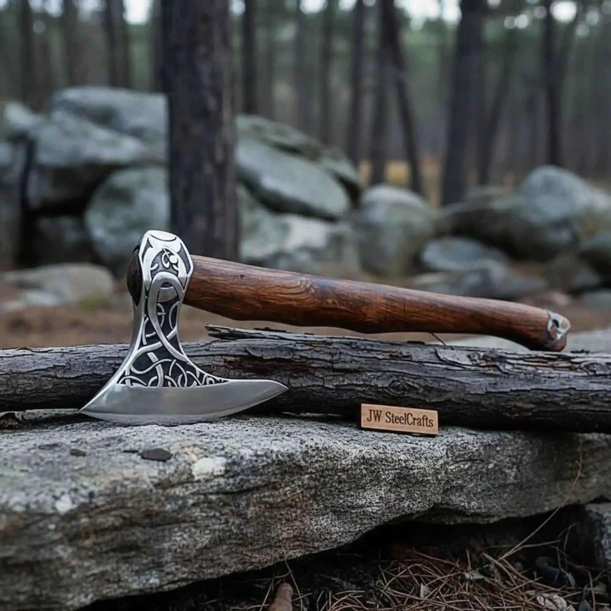 Beautiful handmade steel axe with wood handle by JW SteelCrafts, Southern lifestyle apparel main product photo