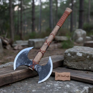 Unique Double-Headed Viking Axe - Handcrafted Decor Piece | Two Styles Available | JW SteelCrafts detail view by JW