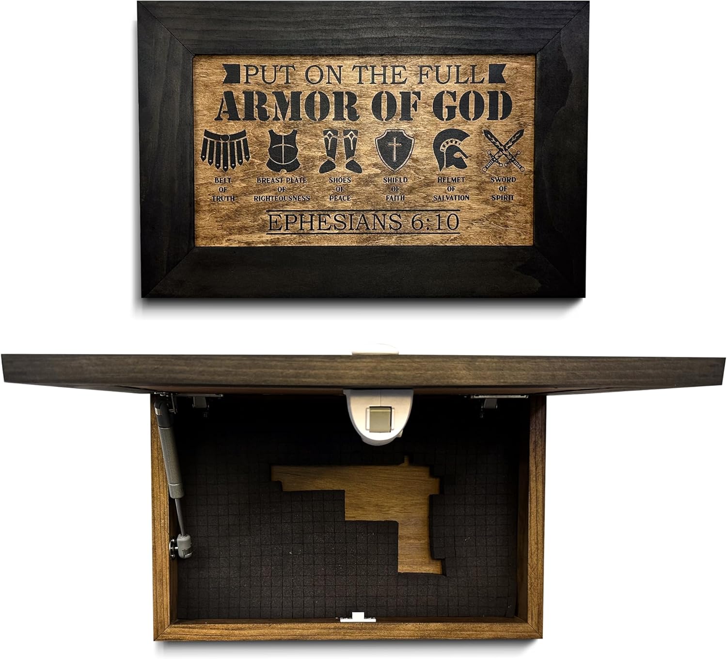Hidden Gun Cabinet Put On The Full Armor Of God, Secure Concealed Ephesians 6:10 Gun Safe by Bellewood Designs by Bellewood Designs, Southern home decor main product photo