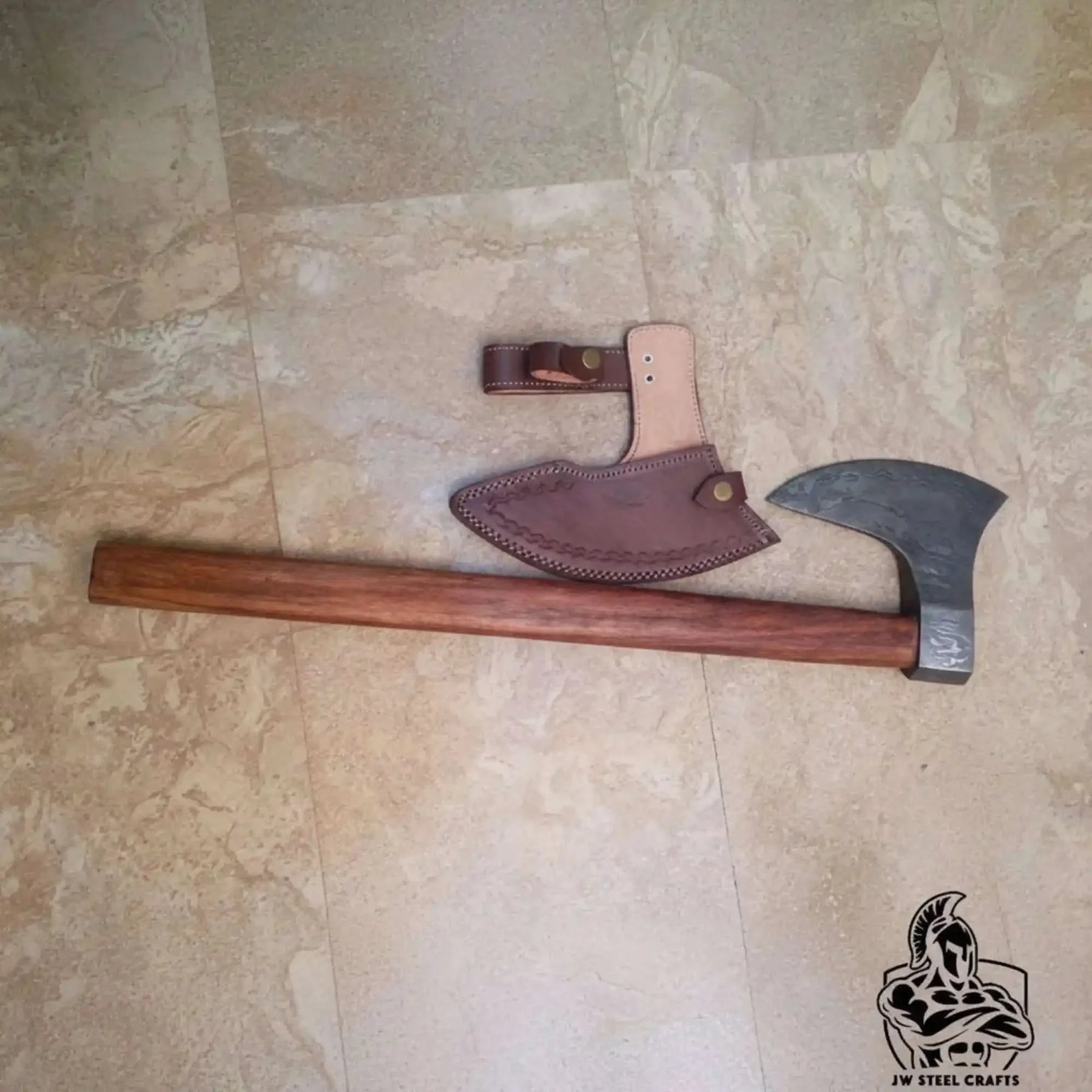 Damascus Steel Scandinavian Working Bearded Axe with Crescent Edge | JW SteelCrafts by JW SteelCrafts, scented candle detail photo 3