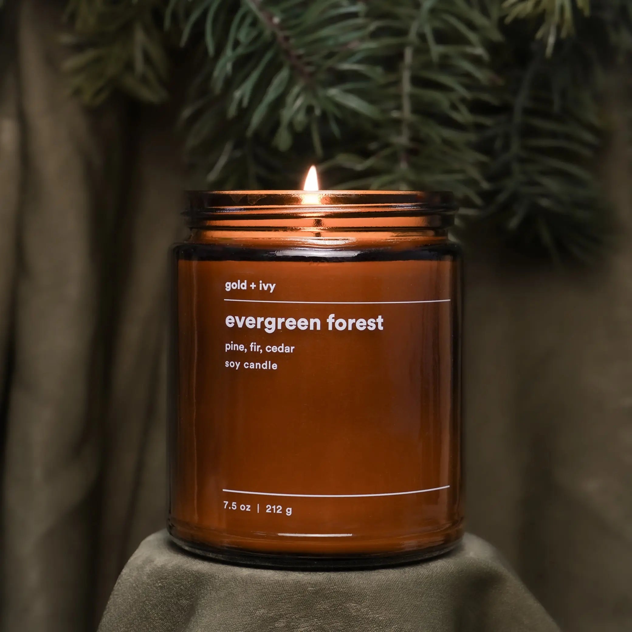 Evergreen forest by gold + ivy, scented candle detail photo 2