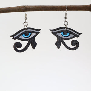 Eye of Horus Wooden Earrings | Egyptian Symbol Jewelry by Cate's Concepts, LLC, handmade jewelry detail photo 2