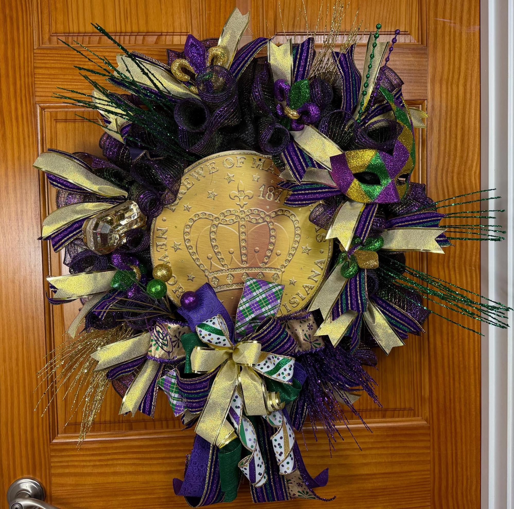 Mardi Gras Wreath | Purple, Green & Gold Door Decor by Bouge Creations, view 2