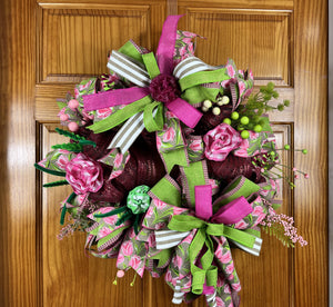 Pink & Green Spring Wreath | Easter Floral Door Decor by Bouge Creations, view 5