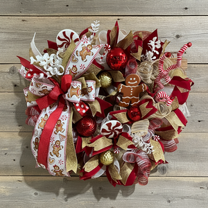 Gingerbread Christmas Wreath | Candy Cane Front Door Wreath | Handmade Christmas Cookie Holiday Decor | Farmhouse Christmas