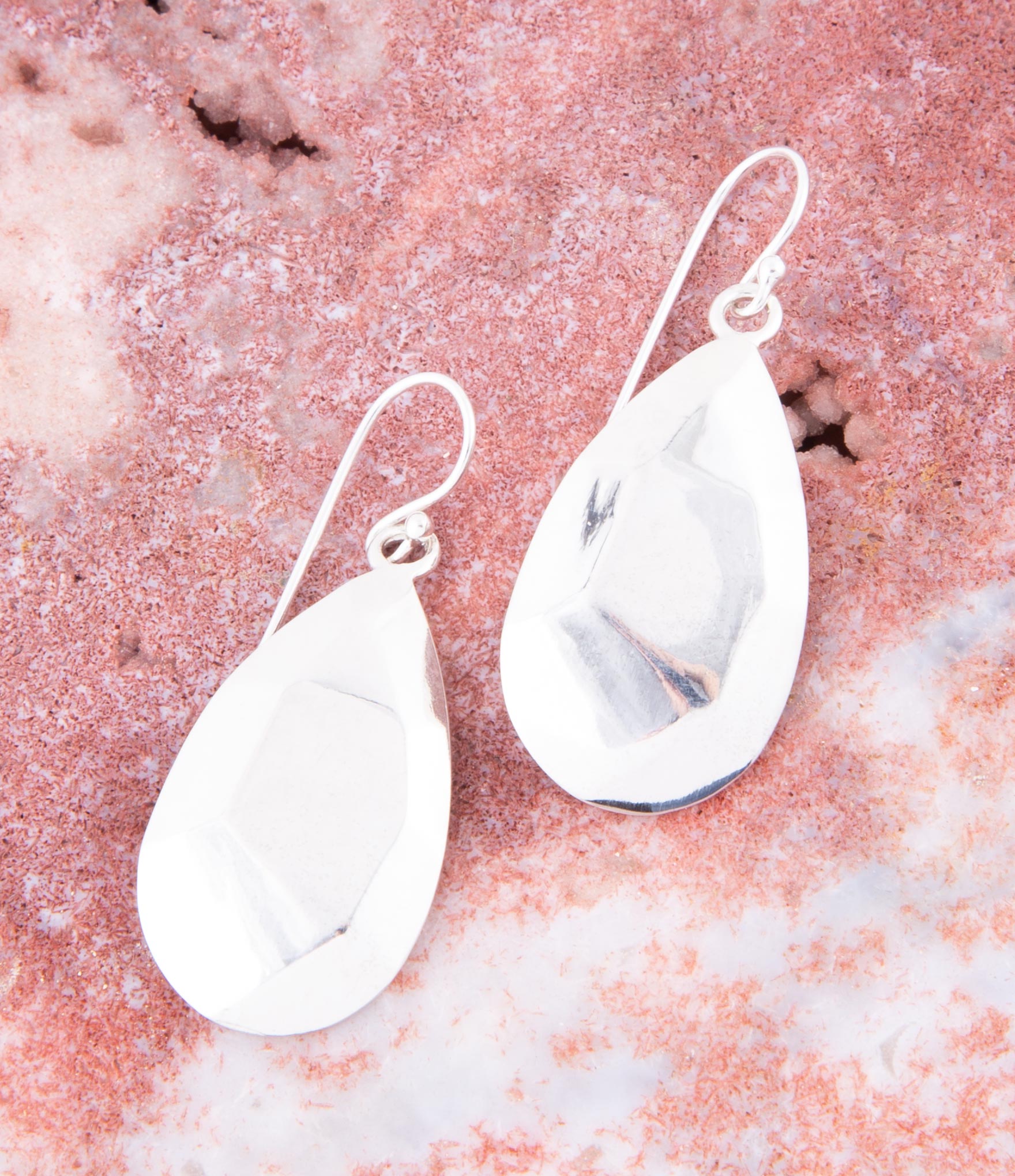 Faceted Sterling Silver Drop Earrings detail view by Barse Jewelry