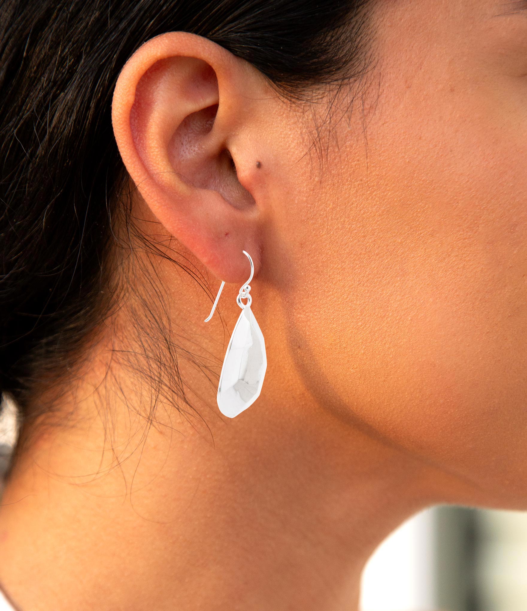 Faceted Sterling Silver Drop Earrings detail view by Barse Jewelry