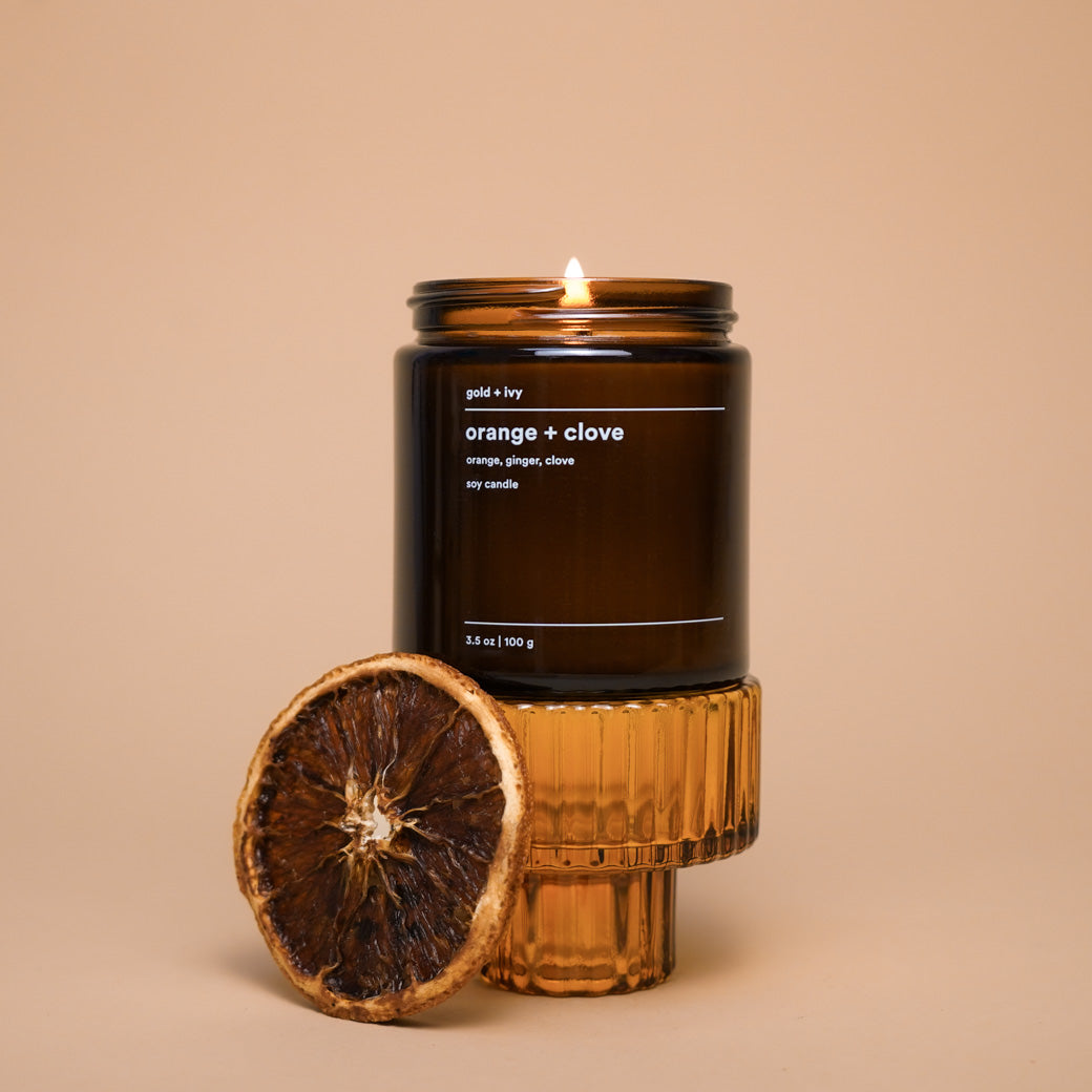 Orange + clove by gold + ivy, scented candle detail photo 3