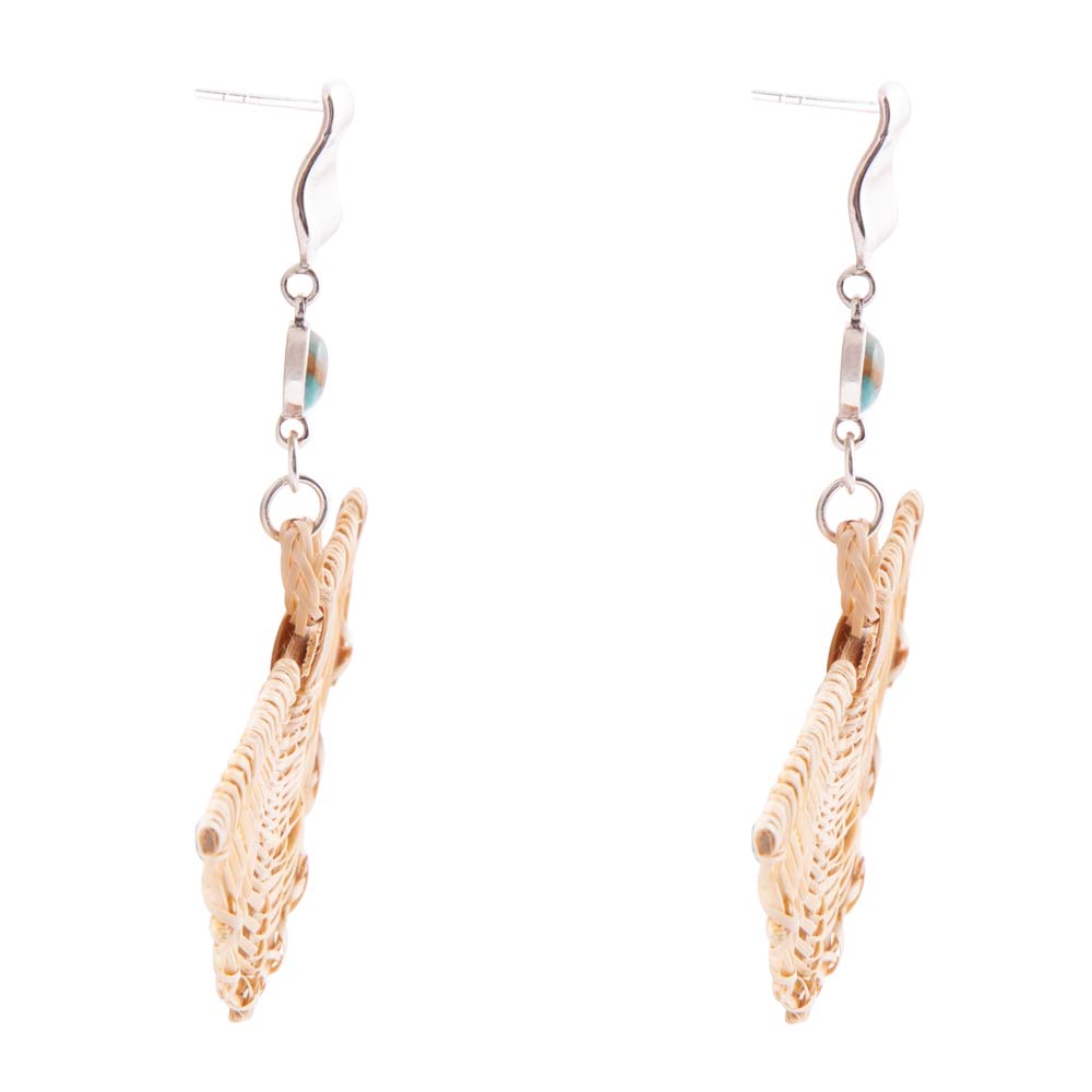 Fan of Rattan Blue Turquoise and Sterling Silver Earrings detail view by Barse Jewelry