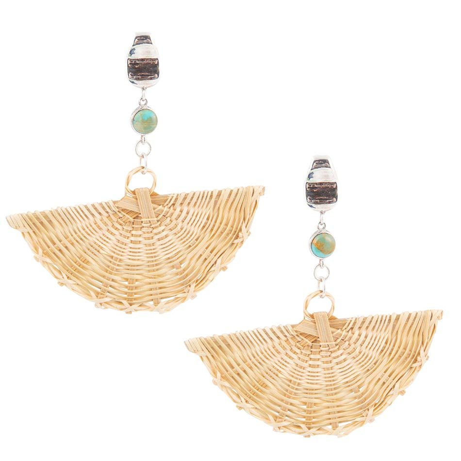 Fan of Rattan Blue Turquoise and Sterling Silver Earrings by Barse Jewelry