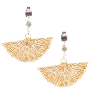 Fan of Rattan Blue Turquoise and Sterling Silver Earrings by Barse Jewelry