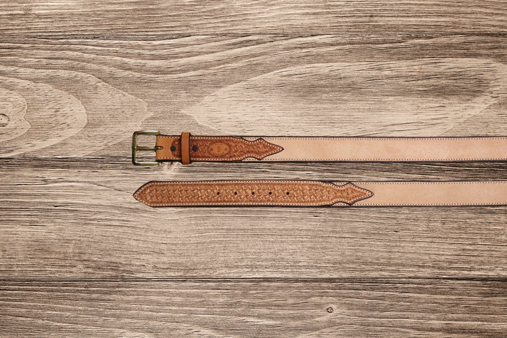 Saddle Tan Combo Belt 48 / Saddle Tan Stamped Combo by Texas Saddlery, handmade leather goods main product photo