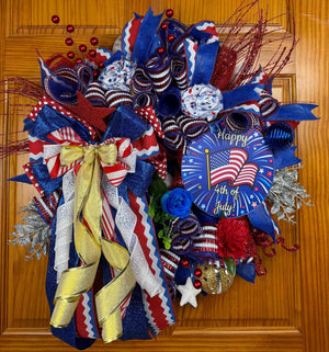 Patriotic Front Door Wreath | Red, White & Blue Deco Mesh by Bouge Creations, view 5